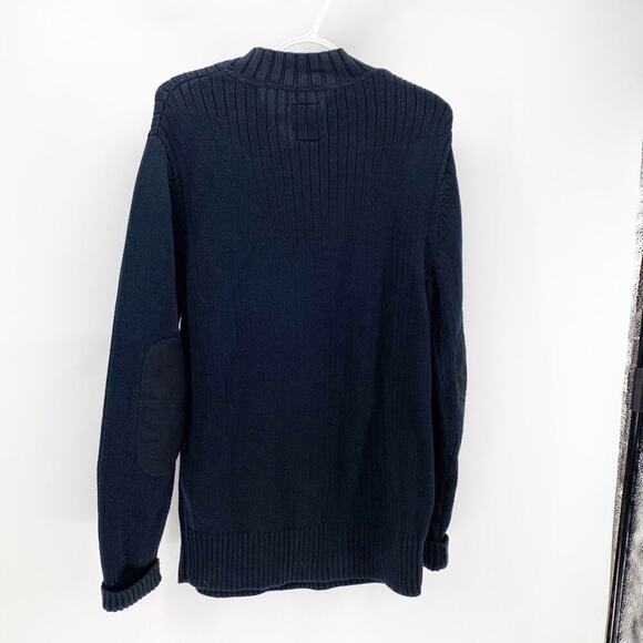 Levi’s black ribbed v neck elbow patch brown button accent sweater 100% cotton - Picture 2 of 8